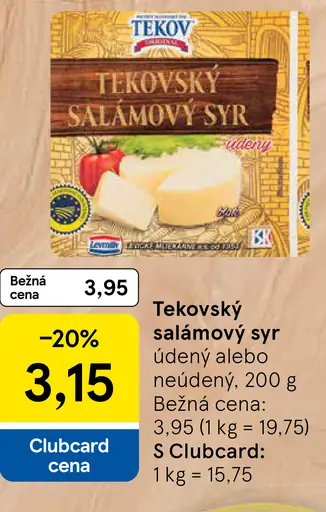 Tekovský salámový syr údený alebo neúdený