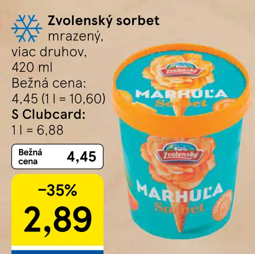 Zvolenský sorbet mrazený, viac druhov