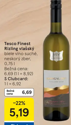 Tesco Finest Rizling vlašský biele víno suché neskorý zber