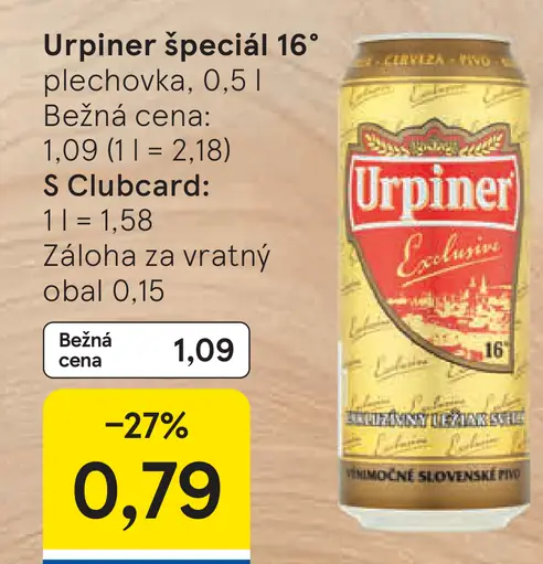 Urpiner špeciál 16° plechovka