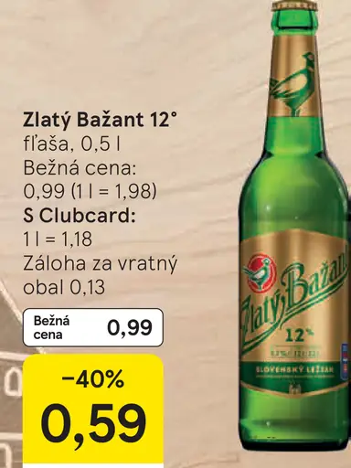 Zlatý Bažant svetlé pivo fľaša