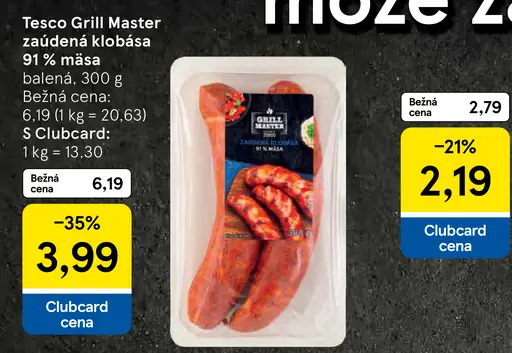 Tesco Grill Master údená klobása 91 % mäsa