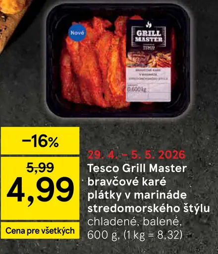 Tesco Grill Master bravčové karé plátky v marináde stredomorského štýlu
