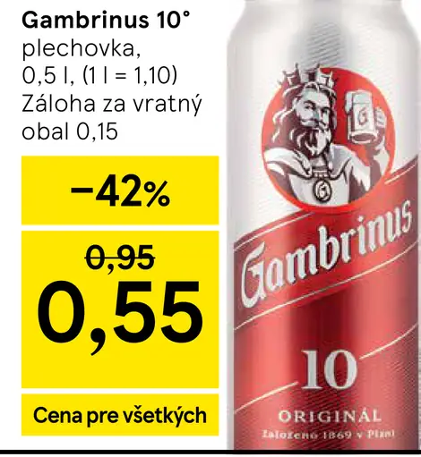 Gambrinus 10° plechovka