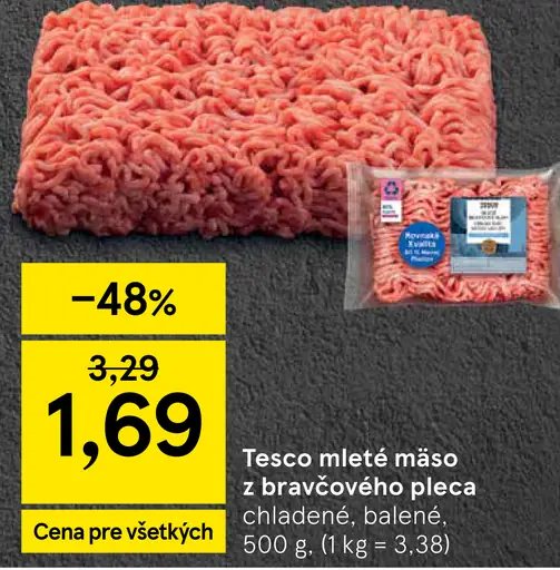 Tesco mleté mäso z bravčového pleca