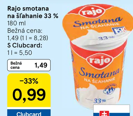 Rajo Smotana na šľahanie 33%