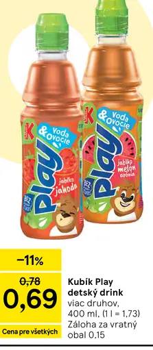 Kubík Play detský drink jablko hruška / jablko jahoda