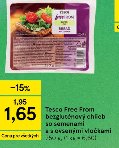 Tesco Free From bezgluténový chlieb so semienami a s ovsenými vločkami