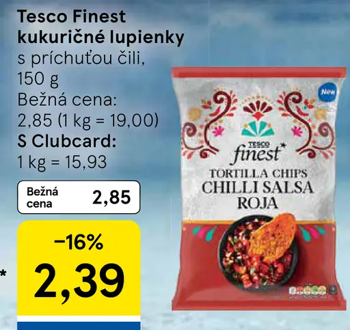 Tesco Finest kukuričné lupienky s príchuťou čili