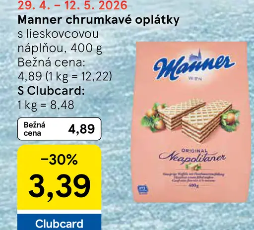 Manner chrumkavé oplátky s lieskovcovou náplňou
