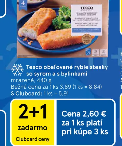 Tesco obaľované rybie steaky so syrom a s bylinkami