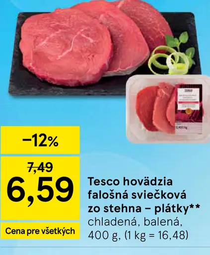 Tesco hovädzia falošná sviečková zo stehna plátky chladená balená