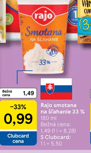 Rajo Smotana na šľahanie 33%