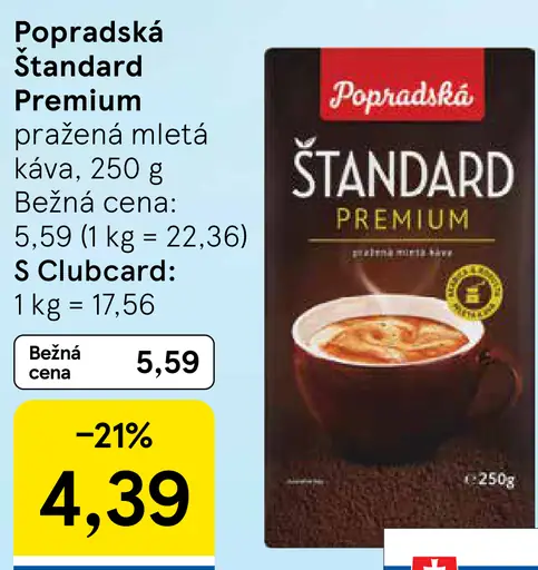 Popradská Štandard Premium pražená mletá káva