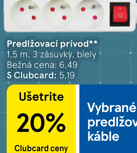Predlžovací prívod 1,5 m, 3 zásuvky, biely