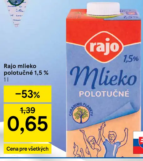 Rajo Mlieko polotučné 1,5%