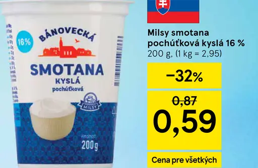 Milsy Smotana pochúťková kyslá 16%