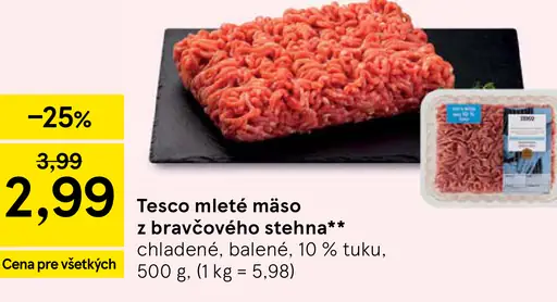 Tesco mleté mäso z bravčového stehna 10 % tuku