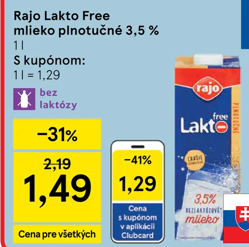 Rajo Lakto Free Mlieko plnotučné 3,5%