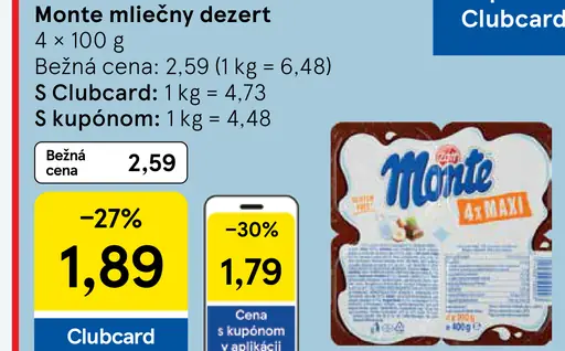 Monte mliečny dezert