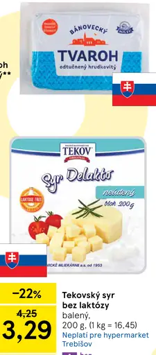 Tekovský syr bez laktózy balený
