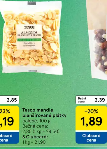 Tesco mandle blanšírované plátky