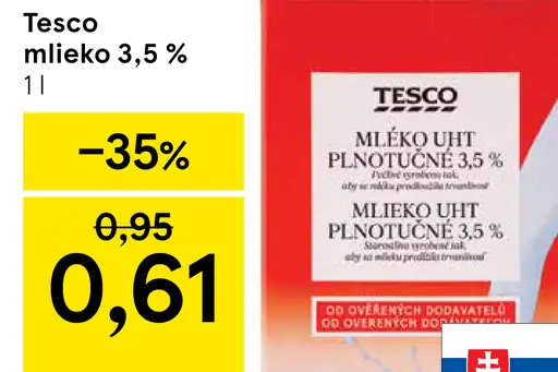 Tesco plnotučné mlieko 3,5 %