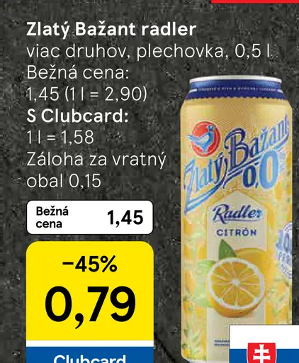 Zlatý Bažant radler plechovka