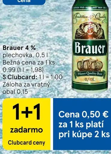 Brauer 4 % pivo plechovka