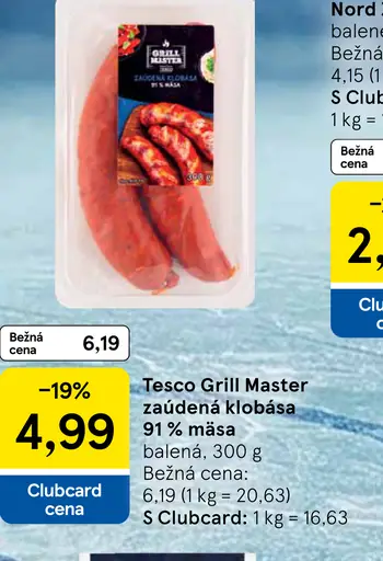 Tesco Grill Master údená klobása 91 % mäsa