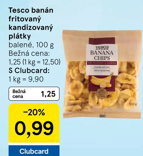 Tesco banán fritovaný kandizovaný plátky