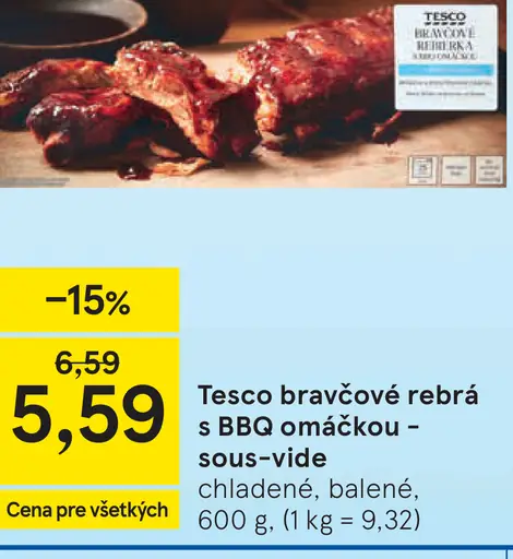 Tesco bravčové rebrá s BBQ omáčkou