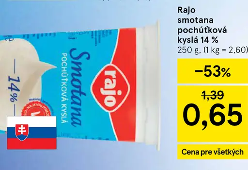 Rajo Smotana pochúťková kyslá 14%