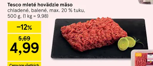 Tesco mleté hovädzie mäso chladené balené max. 20 % tuku