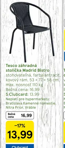 Tesco záhradná stolička Madrid Bistro