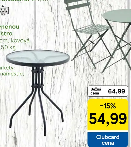 Tesco stôl so sklenenou doskou Madrid Bistro kovový