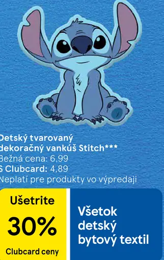 Detský tvarovaný dekoračný vankúš Stitch