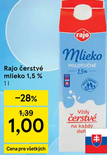 Rajo čerstvé mlieko 1,5 %