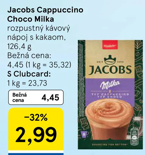 Jacobs Cappuccino Choco Milka rozpustný kávový nápoj s kakaom 8 x(126,4 g)