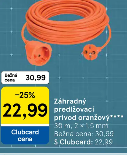 Záhradný predlžovací prívod oranžový 30 m × 2×1,5 mm²