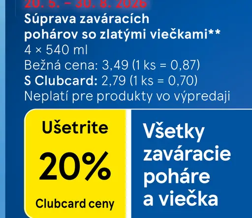 Súprava zaváracích pohárov so zlatými viečkami