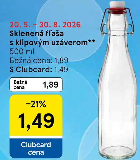 Sklenená fľaša s klipovým uzáverom