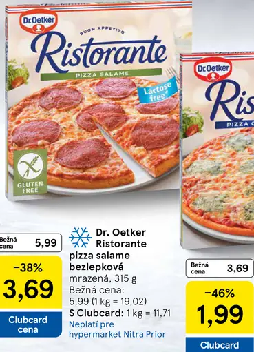 Dr. Oetker Ristorante pizza salame bezlepková mrazená