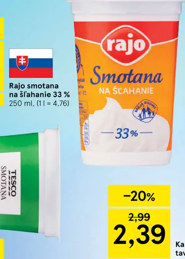 Rajo Smotana na šľahanie 33%