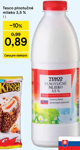 Tesco plnotučné mlieko 3,5 %