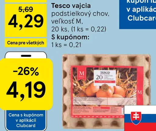 Tesco vajcia podstieľkový chov, veľkosť M