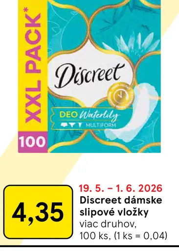 Discreet dámske slipové vložky deo waterlily
