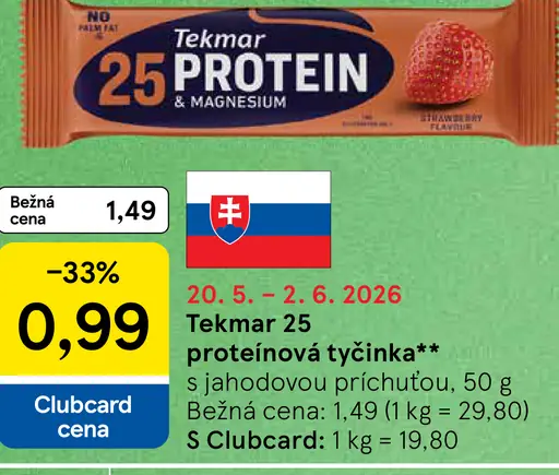 Tekmar 25 proteínová tyčinka s jahodovou príchuťou