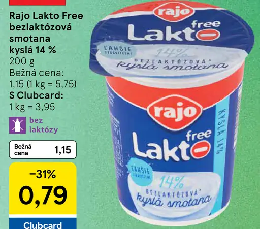 Rajo Lakto Free bezlaktózová kyslá smotana 14 %