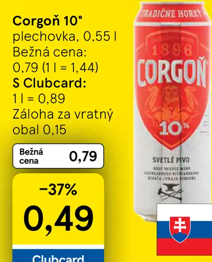 Corgoň 10° pivo plechovka